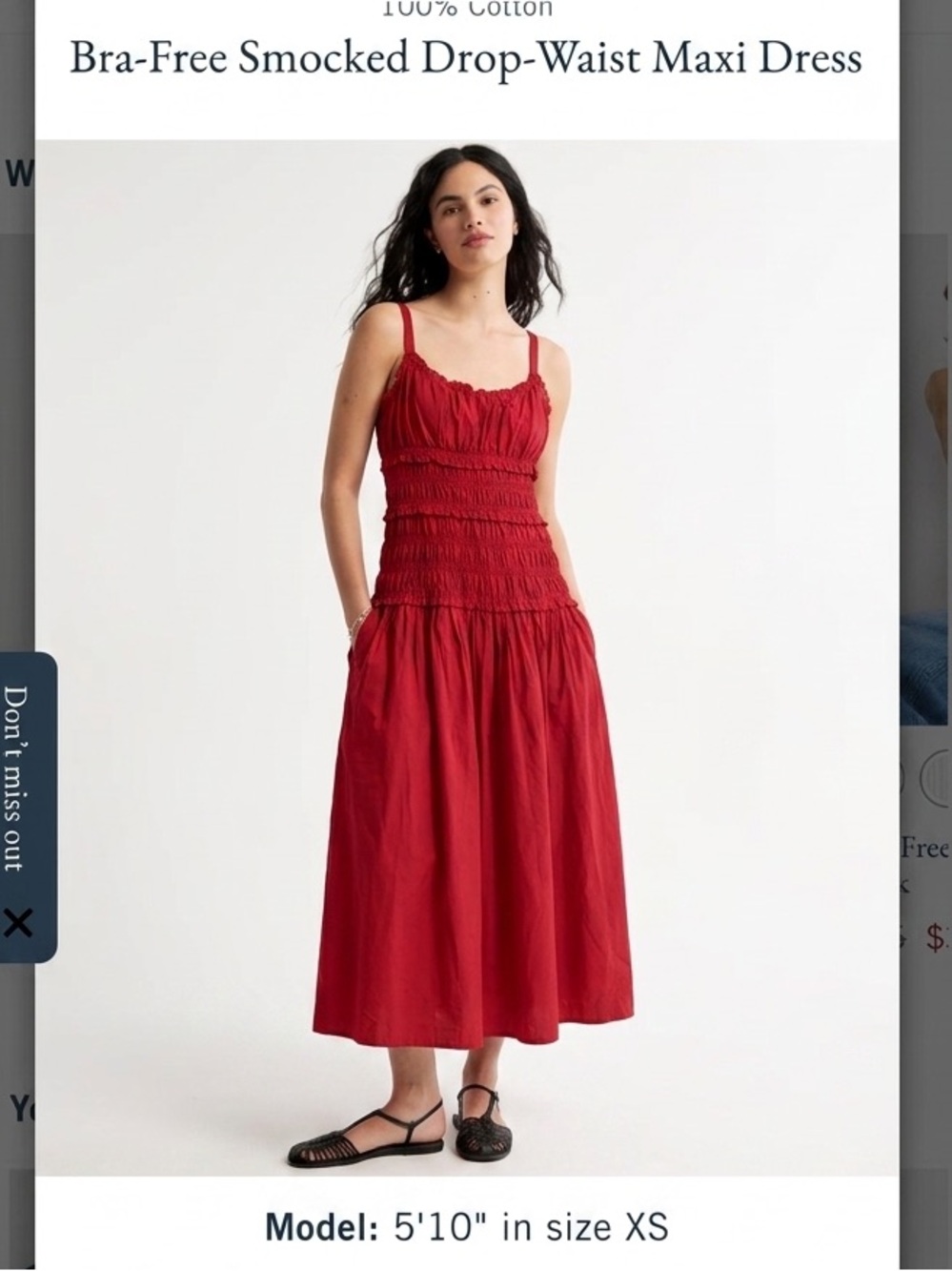 Abercrombie Bra-Free Smocked Drop-Waist Maxi Dress Crimson Red SOLD OUT